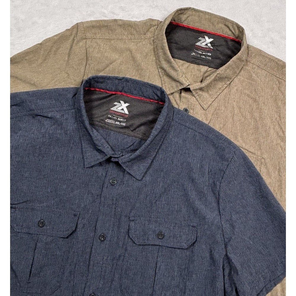LOT OF TWO ZeroXposur Button Shirt Travel Series  Mens XXL Blue Tan Performance